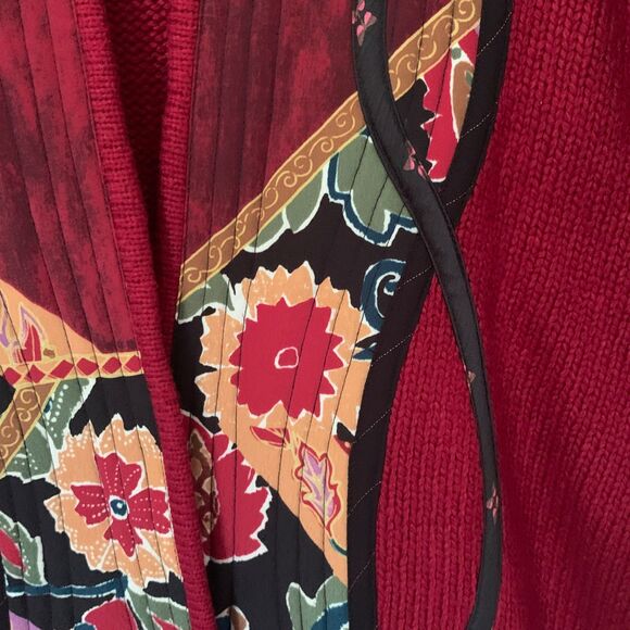 Koos of Course Cardigan Medium Silk Blend  Red Appliqued Mandarin Collar Artsy - Picture 6 of 14